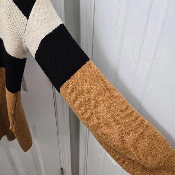 Dress Forum Sweater Womens Small Black Tan Colorblock Stripes Minimalist Casual - Picture 3 of 8